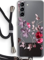 Case Company® - Hoesje met koord geschikt voor Samsung Galaxy S21 hoesje met Koord - Mooie bloemen - Telefoonhoesje met Zwart Koord - Bescherming aan alle Kanten en Over de Schermrand