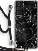 Case Company® - Hoesje met koord geschikt voor Samsung Galaxy S21 FE hoesje met Koord - Zwart Marmer - Telefoonhoesje met Zwart Koord - Bescherming aan alle Kanten en Over de Schermrand