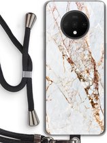 Case Company® - Hoesje met koord geschikt voor OnePlus 7T hoesje met Koord - Goud marmer - Telefoonhoesje met Zwart Koord - Bescherming aan alle Kanten en Over de Schermrand