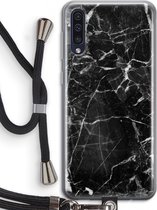 Case Company® - Hoesje met koord geschikt voor Samsung Galaxy A50 hoesje met Koord - Zwart Marmer - Telefoonhoesje met Zwart Koord - Bescherming aan alle Kanten en Over de Schermrand