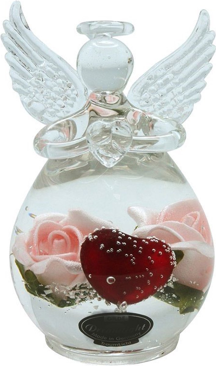 Beschermengel van kristalglas Exclusief- Liefde bloemen engel hartje liefde10 cm hoog - valentijn -ik houd van jou