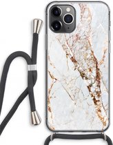 Case Company® - iPhone 11 Pro Max hoesje met Koord - Goud marmer - Telefoonhoesje met Zwart Koord - Extra Bescherming aan alle Kanten en Over de Schermrand