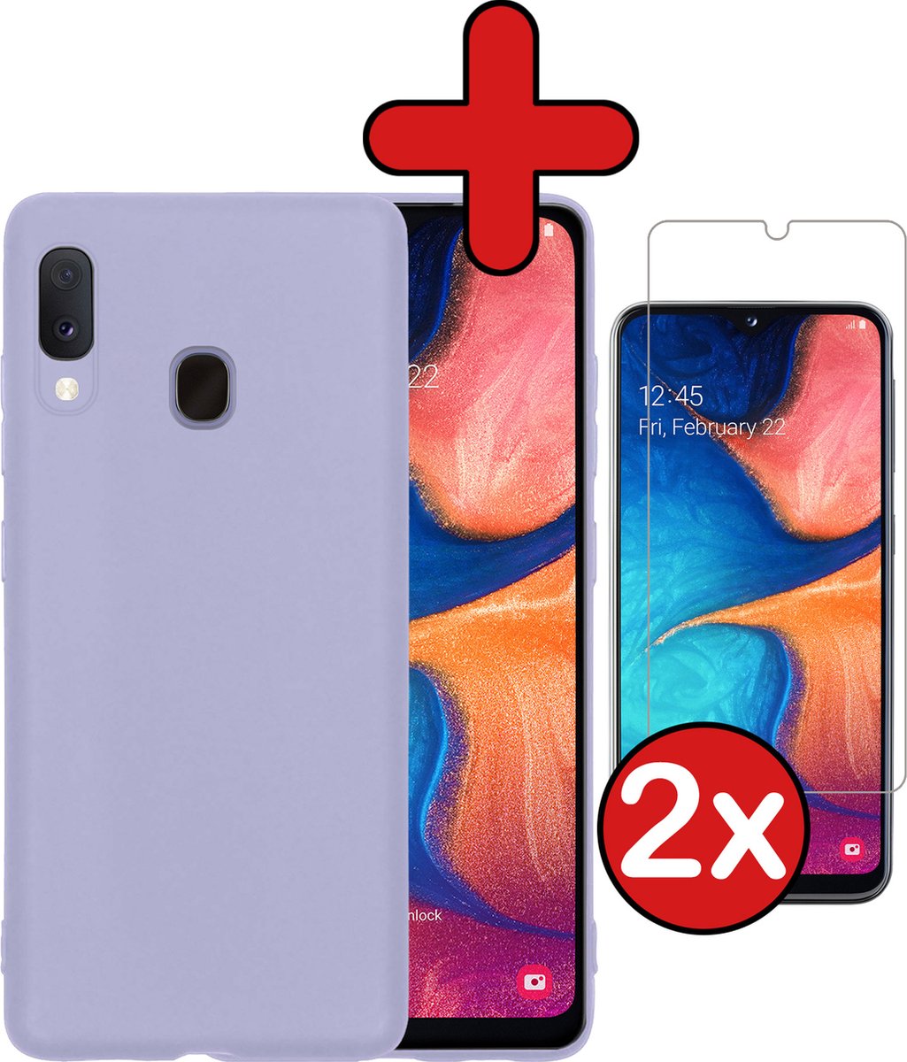 Hoesje - Met 2x Screenprotector - Geschikt voor Samsung Galaxy A20e - Sterk & Shockproof - Telefoon Hoes - Back Cover - Siliconen Case - Telefoonhoes - Lila