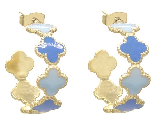 Oorbellen met Kruis - RVS - 2,2 cm - Goudkleurig en Blauw