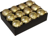 12x Glazen gedecoreerde gouden kerstballen 7,5 cm - Luxe glazen kerstballen - kerstversiering goud