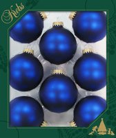 8x Royal velvet blauwe glazen kerstballen mat 7 cm kerstboomversiering - Kerstversiering/kerstdecoratie blauw