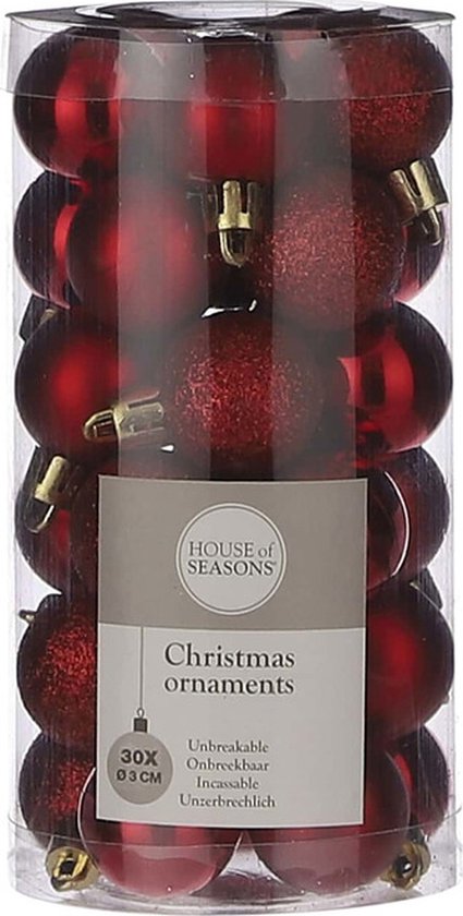 Paquet de petites boules de Noël incassables rouge 3 cm - 30 pièces mini boules de Noël rouges