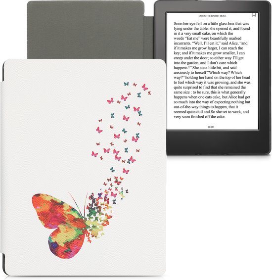 kwmobile e-reader hoesje geschikt voor Kobo Aura H2O Edition 2 hoes - E reader flip case met magnetische sluiting - Ereader cover - Zwerm Vlinders design in meerkleurig / roze / wit van Merkloos — afbeelding 4