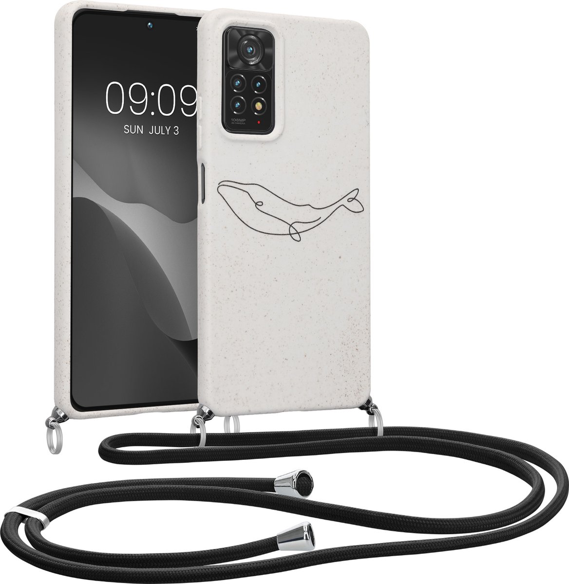 kalibri telefoonhoesje met nekkoord - Hoesje compatibel met Xiaomi Redmi Note 11 Pro / Note 11 Pro (5G) - Van tarwe stro en TPU - Minimalistische Walvis design