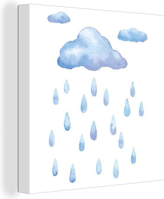 Canvas Schilderij Een illustratie van een wolk met regendruppels - 90x90 cm - Wanddecoratie