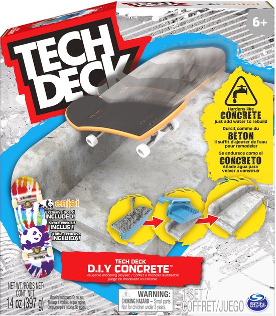 Tech Deck DIY Concrete - Herbruikbare Modelleerspeelset - Met Uniek Enjoi-vingerskateboard
