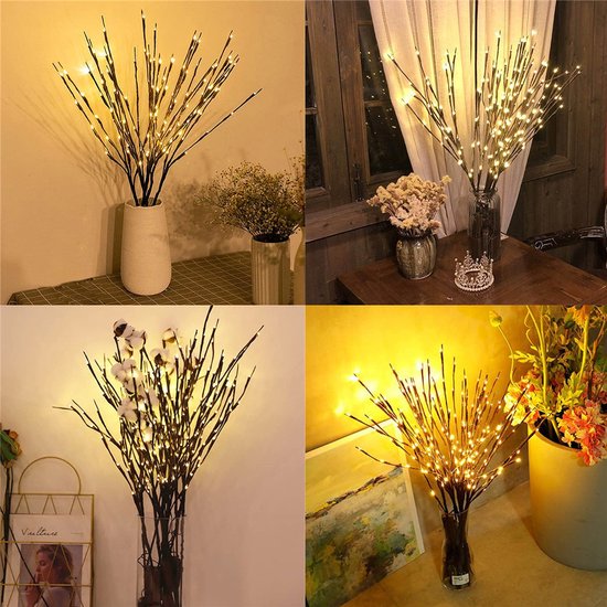 DELICHTER Set van 3 lichttakken met 114 leds, warm wit licht, wilgentakken met lichtjes, decoratieve verlichting, voor de woonkamer, binnendecoratie, buitendecoratie Kerstmis