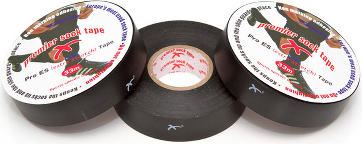 Premier Socktape - Voetbalsokken - Sokophouders - Voetbal Tape - Sokkentape - Kousentape - 33m x 19mm - Zwart