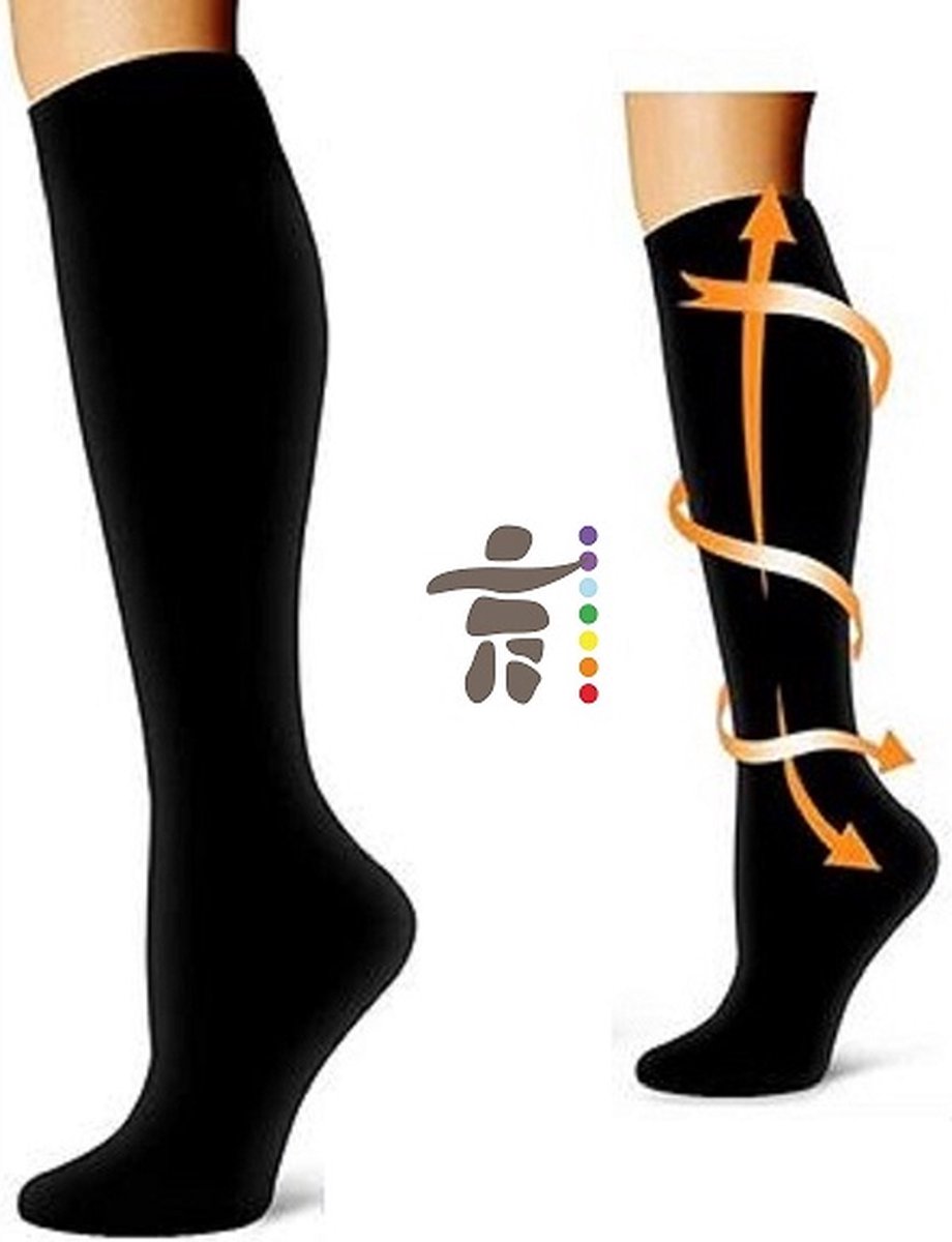 Inuk - Compressiekousen zwart XXL - Maat 44 - 47 - Comfort ondersetuning warme voeten, betere doorbloeding minder blessures, helpt bij spataderen