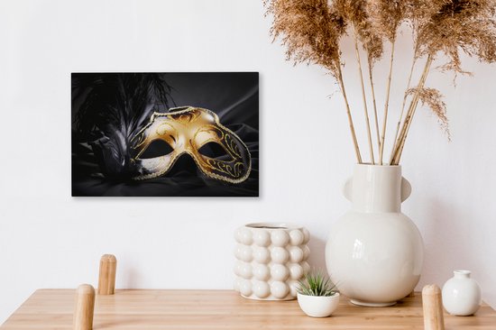 Canvas Schilderij Carnaval - Masker - Goud - 30x20 cm - Wanddecoratie