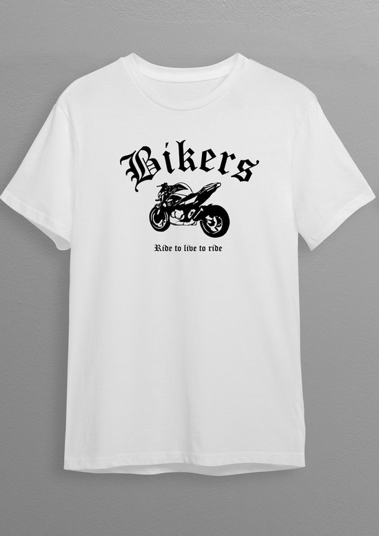 Naked Bike | Bikershirt | Wit T-shirt | Witte Zwarte opdruk | XXL