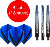 Darts Set - Maxgrip - 3 sets - dart shafts - zwart-blauw - medium - en 3 sets - Vista - dart flights