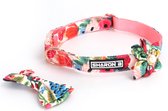 Sharon B - Luxe Halsband - set van 4 - roze bloem - maat XL inclusief strik, bloem en riem