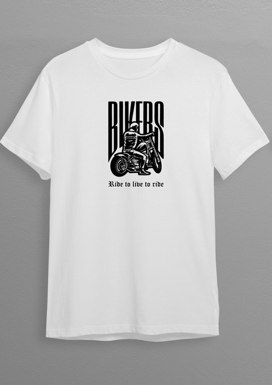 Motorshirt | Bikershirt | Wit T-shirt | Zwarte opdruk | XL | Opdruk 2