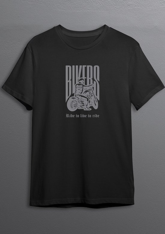 Motorshirt | Bikershirt | Zwart T-shirt | Zilvere opdruk | XL | Opdruk 2