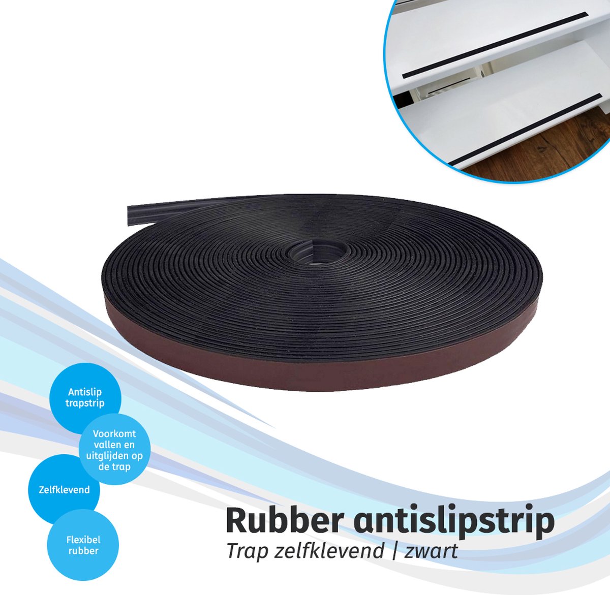 Antislip rubber trap strip zelfklevend 15m x 13,5mm Zwart | bol.com