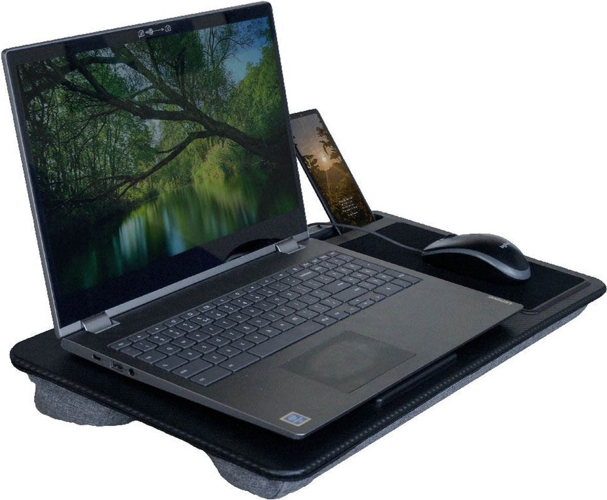 Laptopkussen met muismat en telefoonhouder Zwart - Laptoptafel voor in Bed - Schootkussen - Carbon - Merkloos
