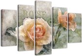 Trend24 - Canvas Schilderij - Tea Roses Shabby Chic - Vijfluik - Bloemen - 100x70x2 cm - Oranje