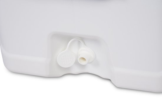 Afsluitbare aftapplug aan de zijkant van een witte Igloo koelbox.