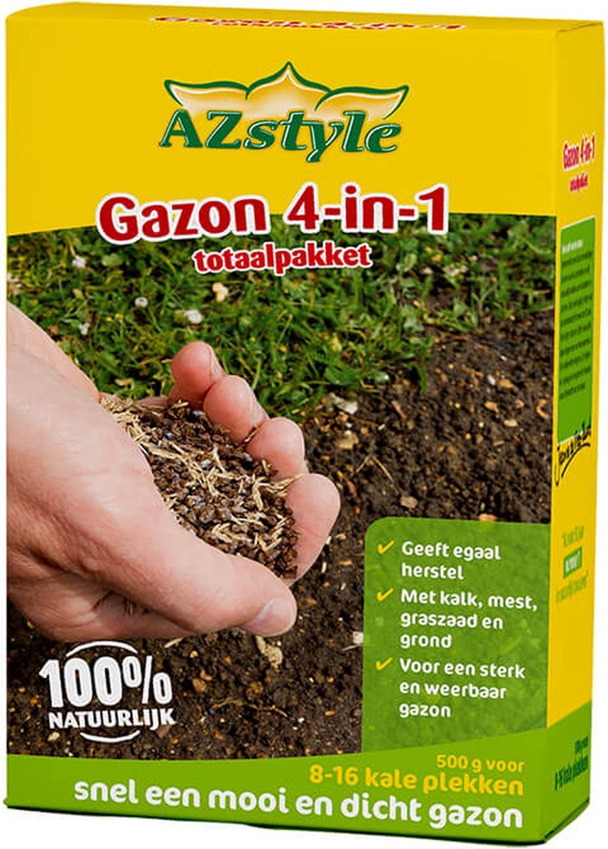 ECOstyle Gazon 4 in 1 Totaalpakket met Graszaad, Mest en Kalk – Herstelt snel kale plekken – Voor Gras Herstel – Voor 8 tot 16 kale plekken – 500 GR