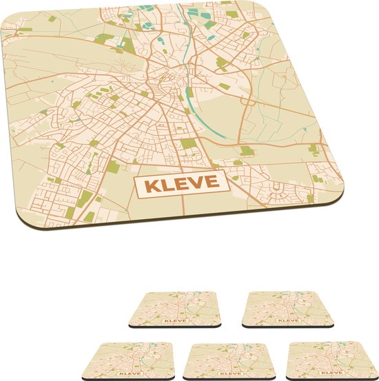 Onderzetters Voor Glazen Kleve Vintage Kaart Stadskaart Plattegrond X Bol Com