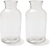 Set van 2x stuks transparante melkbus vaas/vazen van glas 10 x 20 cm - Woonaccessoires/woondecoraties - Glazen bloemenvaas - Boeketvaas