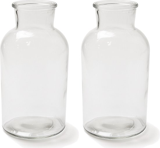 Set van 2x stuks transparante melkbus vaas/vazen van glas 10 x 20 cm - Woonaccessoires/woondecoraties - Glazen bloemenvaas - Boeketvaas