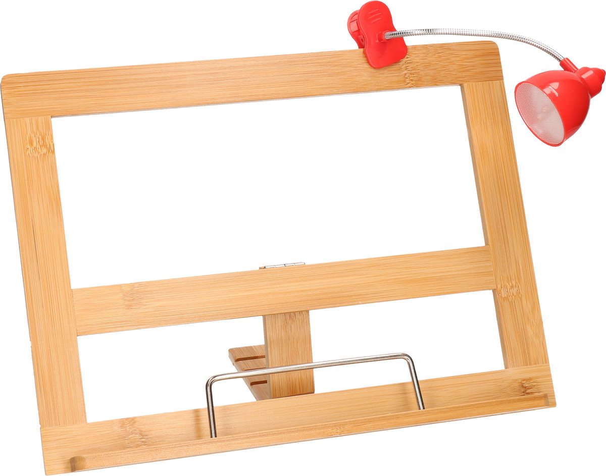 Bamboe houten kookboekhouder 32 cm met LED leeslampje rood - Handige keuken accessoires