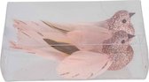 2x Kerstboomversiering glitter roze vogeltjes op clip 11 cm - Kerstboom decoratie vogeltjes