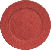 1x Ronde kaarsenplateaus/kaarsenborden rood met glitters 33 cm - onderbord / kaarsenbord / onderzet bord voor kaarsen