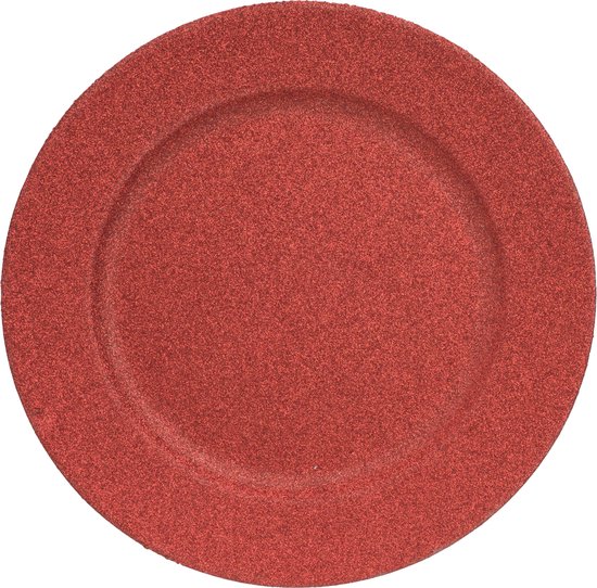 1x Ronde kaarsenplateaus/kaarsenborden rood met glitters 33 cm – onderbord / kaarsenbord / onderzet bord voor kaarsen