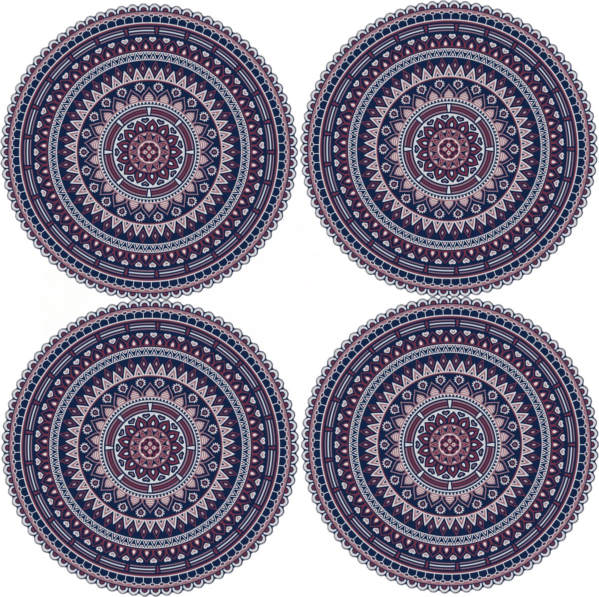 12x stuks Ibiza stijl ronde donkerblauwe placemats van vinyl D38 cm - Antislip/waterafstotend - Stevige top kwaliteit
