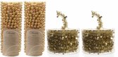 Set van 2x gouden kralenslingers kerstslingers 10 meter en 2x Kerstboom sterren folie slingers goud - Guirlande kralen/folie slingers - Gouden kerstboom versieringen