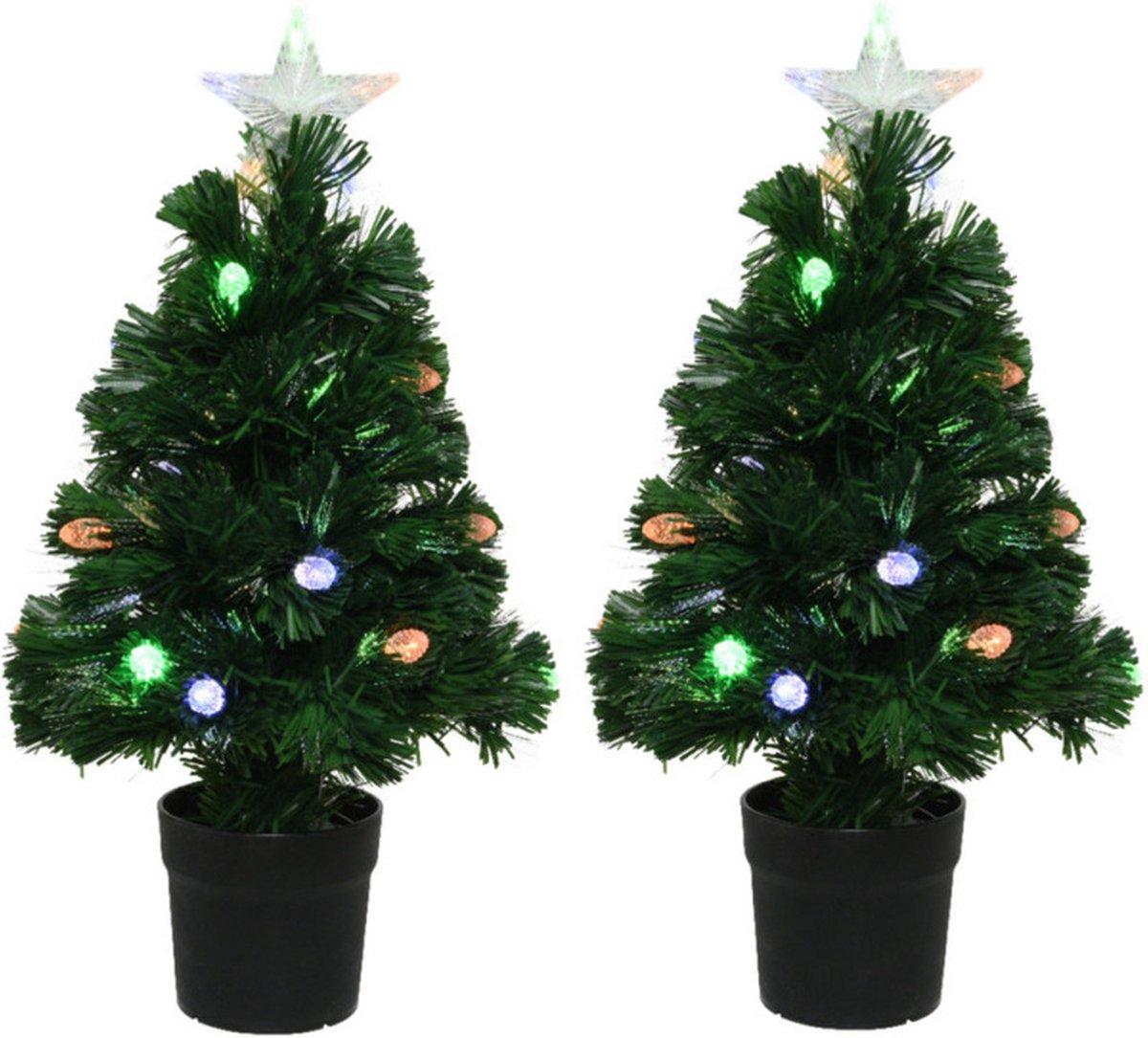 2x sapins de Noël en fibre optique/arbres de Noël artificiels avec éclairage et étoile...