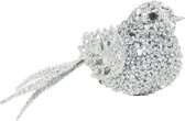 8x stuks decoratie vogels op clip glitter zilver 12 cm - Decoratievogeltjes/kerstboomversiering/bruiloftversiering