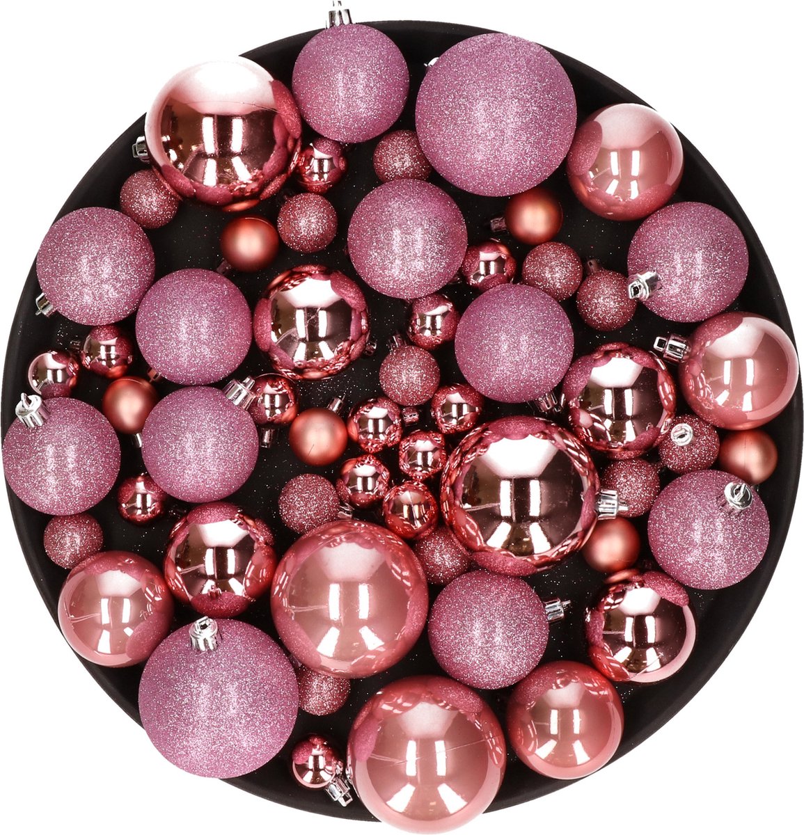 Kerstversiering set kerstballen in het roze 6 - 8 - 10 cm pakket - 62x stuks - mat/glans/glitter mix