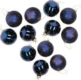 Kerstballen - 12 stuks - blauw - gedecoreerd - glas - 6 cm