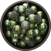 37x boules de Noël en plastique/plastique vert foncé 6 cm mix - Incassable - Décorations pour Décorations pour sapins de Noël de Noël / Décorations de Noël