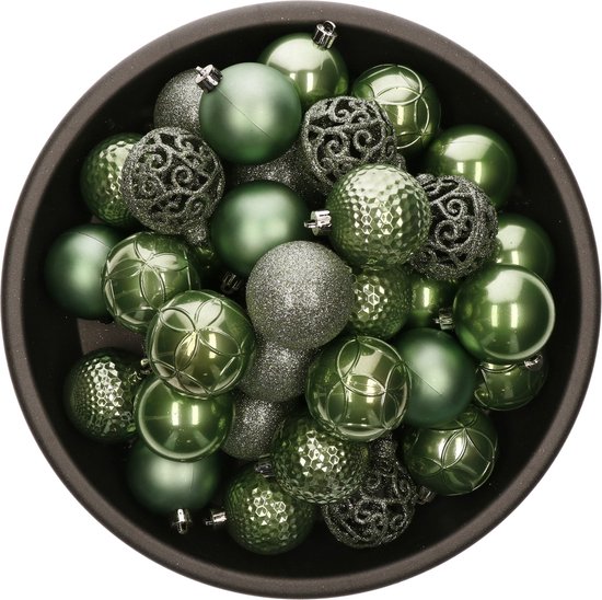 Bellatio decorations Kerstballen - 37 stuks - donkergroen - mix - kunststof - 6 cm