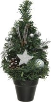 Mini kunst kerstbomen/kunstbomen met zilveren versiering 30 cm - Miniboompjes/kleine kerstboompjes
