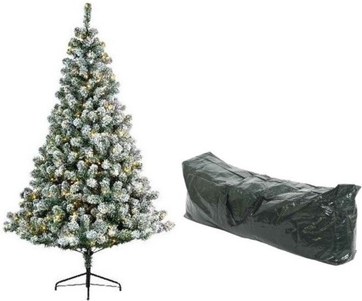 Kunst kerstboom Imperial Pine met sneeuw/verlichting en opbergzak - 770 tips - 210 cm dennengroen - Kunstkerstbomen en opbergzakken
