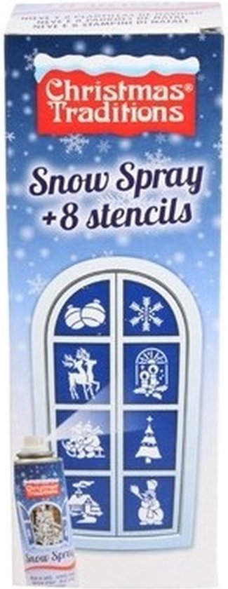 Christmas Traditions Kerst raamsjablonen - 8x- incl. sneeuwspray 150 ml -raamversiering/raamdecoratie