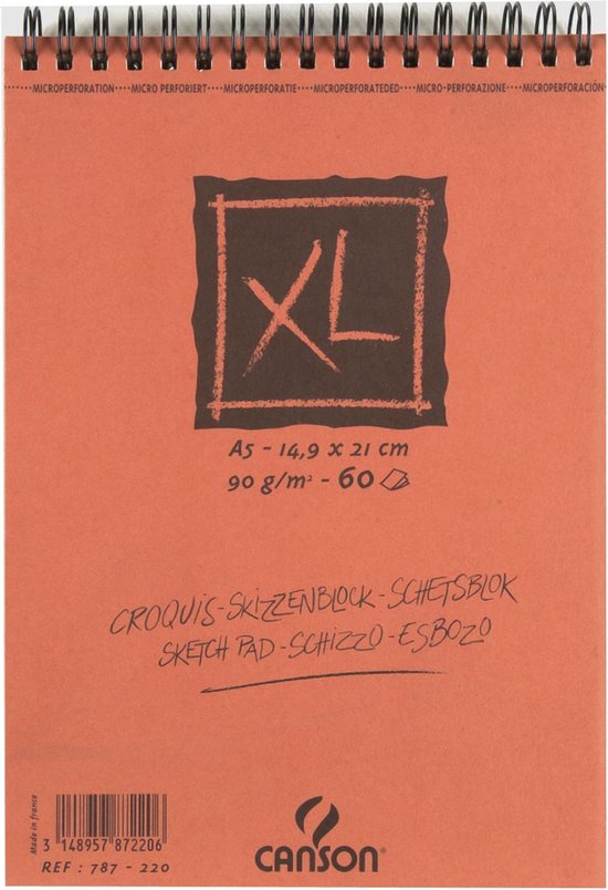 Canson carnet de croquis XL taille 148 x 21 cm (A5) bloc de 60 feuilles