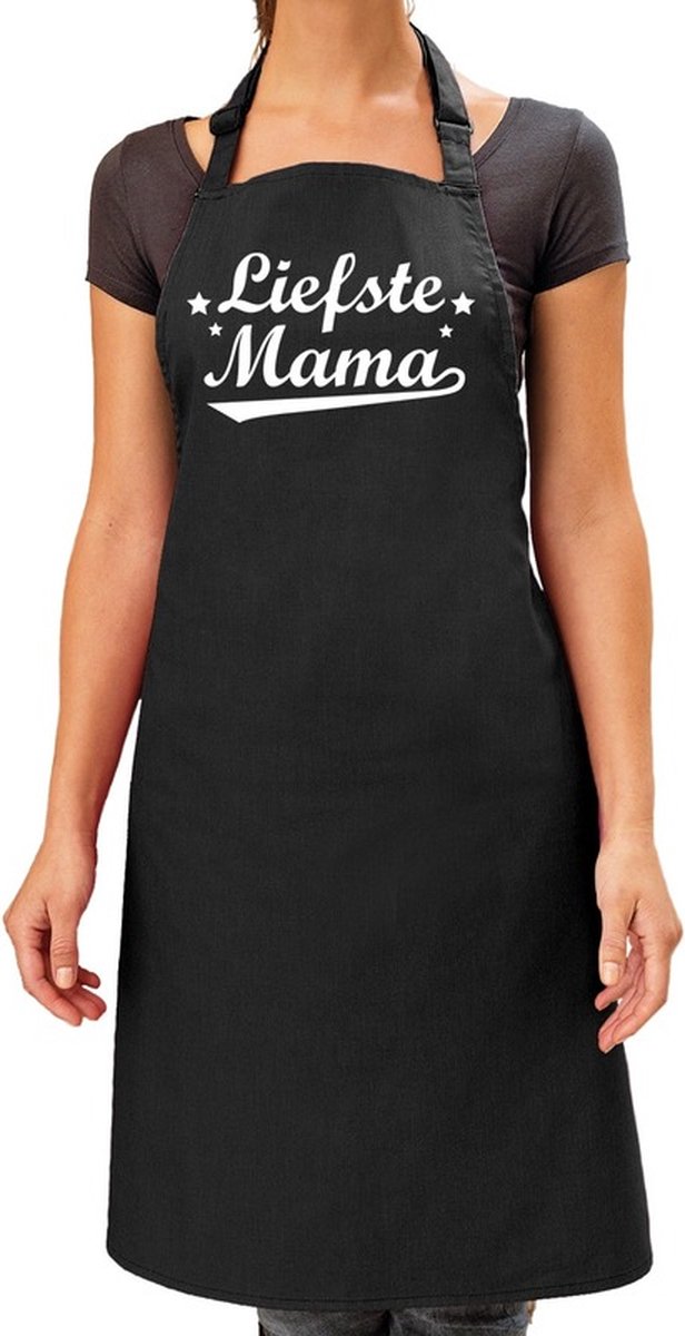 Liefste mama cadeau bbq/keuken schort zwart dames - kado schort voor mama's
