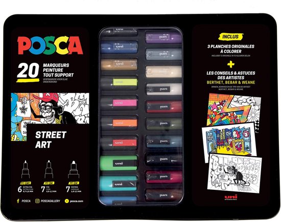 Uni Posca - Complete stiften Set - Metalen koffer Street Art Kit - 20 stuks